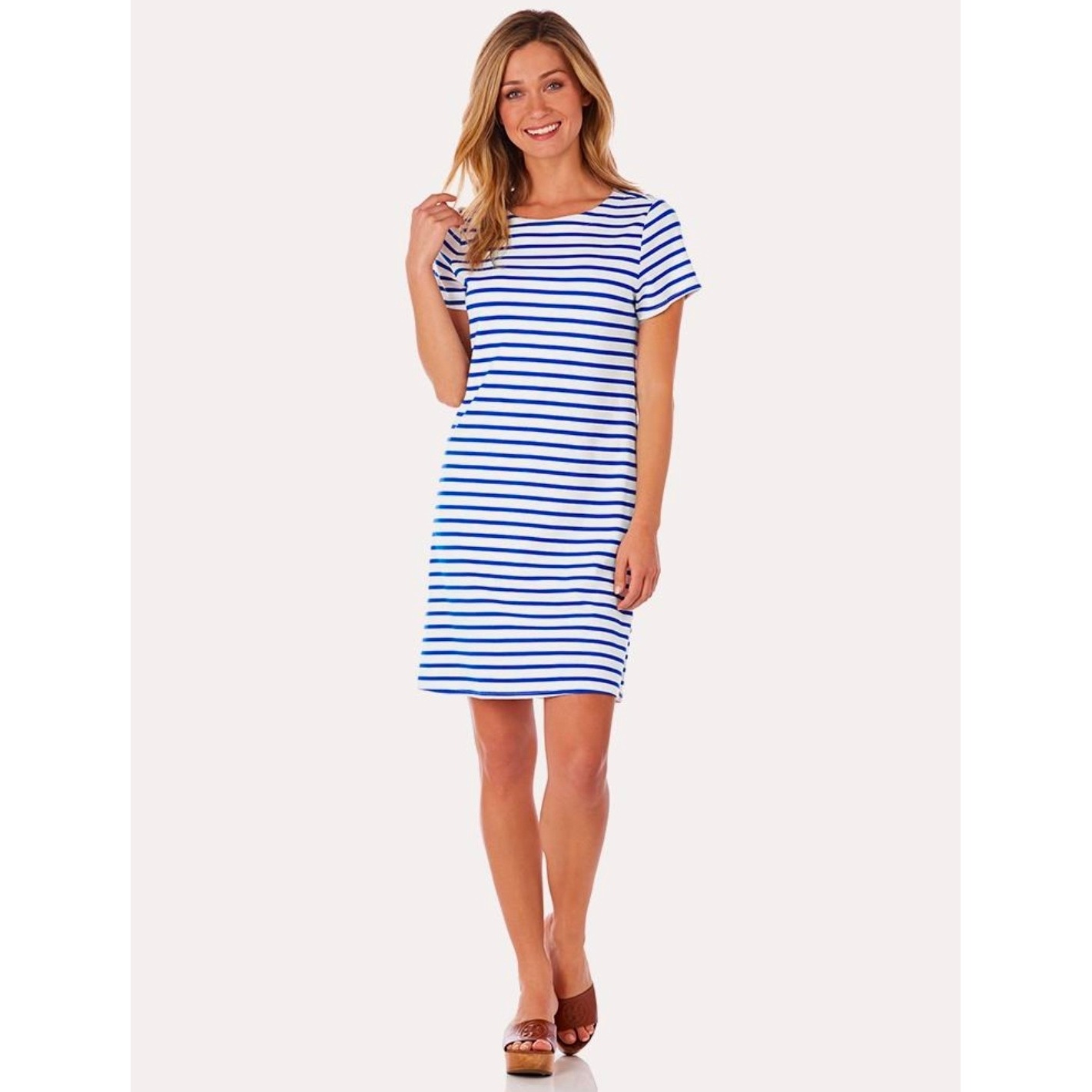 Jude Connally Rlla Dress Womens Navy Blue White Striped Short Sleeve Size M